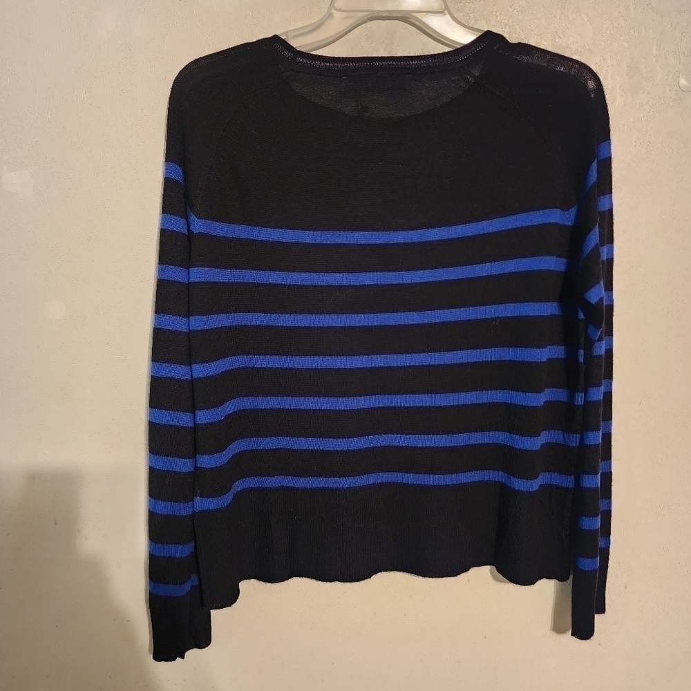 Zara Striped Blue & Black Long Sleeve Semi Sheer Blouse Size S NWOT
